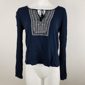 Aeropostale Navy Blue‎ Long Sleeve Embriodered Top